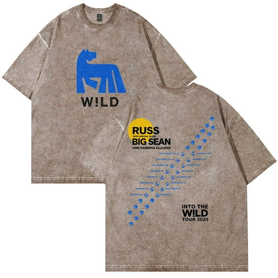Russ Into The Wild Tour 2025 Cotton T-Shirt Wash Tee Women Men Short Sleeve Crewneck Tee