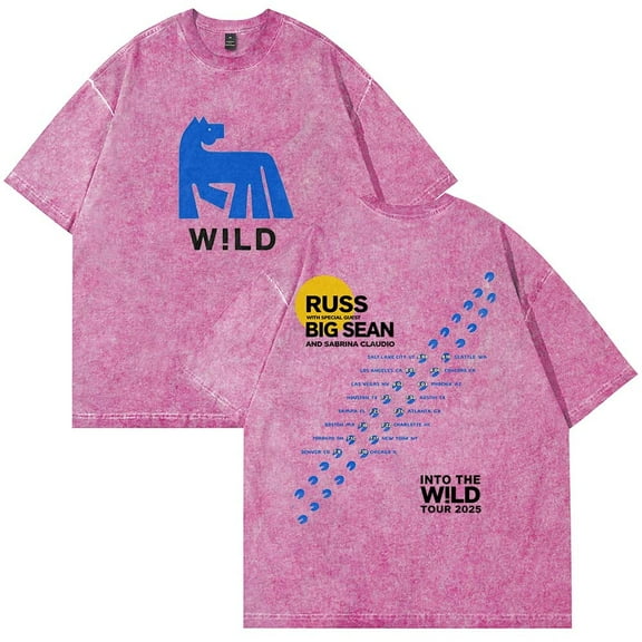 Russ Into The Wild Tour 2025 Cotton T-shirt washed with water, unisex retro casual short sleeved round neck T-shirt