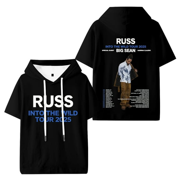 Russ Into The Wild Tour 2025 Hooded Short Sleeve Vintage 90s Tops Hip Hop Hoodies