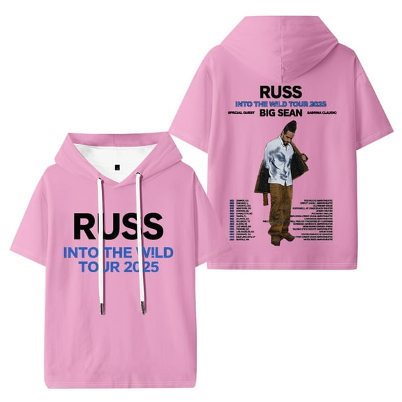 Russ Into The Wild Tour 2025 Hooded Short Sleeve Vintage 90s Tops Hip Hop Hoodies