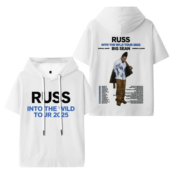 Russ Into The Wild Tour 2025 Hooded Short Sleeve Vintage 90s Tops Hip Hop Hoodies