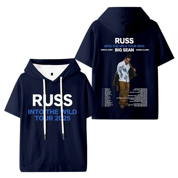 Russ Into The Wild Tour 2025 Hooded Short Sleeve Vintage 90s Tops Hip Hop Hoodies