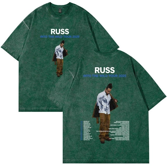 Russ Into The Wild Tour 2025 Merch Cotton T-Shirt Wash Tee Women Men Short Sleeve Crewneck Tee