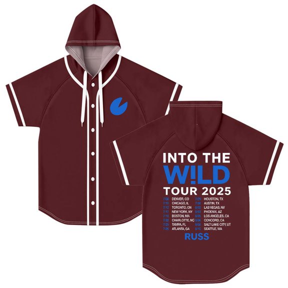 Russ Into The Wild Tour 2025 Merch Hooded Baseball Jersey Short Sleeve Shirt Women Men Crewneck Casual Tee