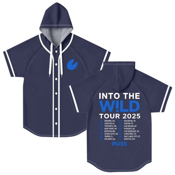 Russ Into The Wild Tour 2025 Merch Hooded Baseball Jersey Short Sleeve Shirt Women Men Crewneck Casual Tee
