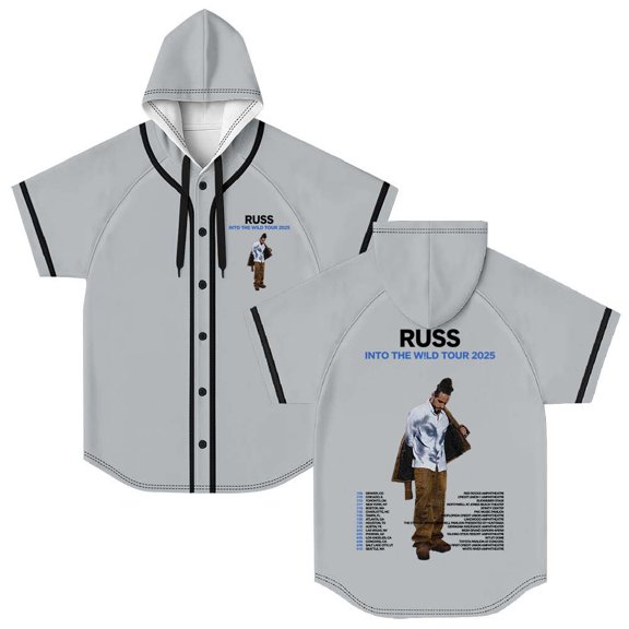 Russ Into The Wild Tour 2025 Merch Hooded Baseball Jersey Short Sleeve Shirt Women Men Crewneck Casual Tee