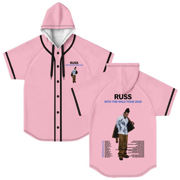 Russ Into The Wild Tour 2025 Merch Hooded Baseball Jersey Short Sleeve Shirt Women Men Crewneck Casual Tee