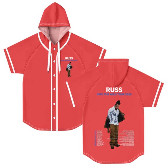 Russ Into The Wild Tour 2025 Merch Hooded Baseball Jersey Short Sleeve Shirt Women Men Crewneck Casual Tee