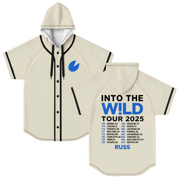 Russ Into The Wild Tour 2025 Merch Hooded Baseball Jersey Short Sleeve Shirt Women Men Crewneck Casual Tee