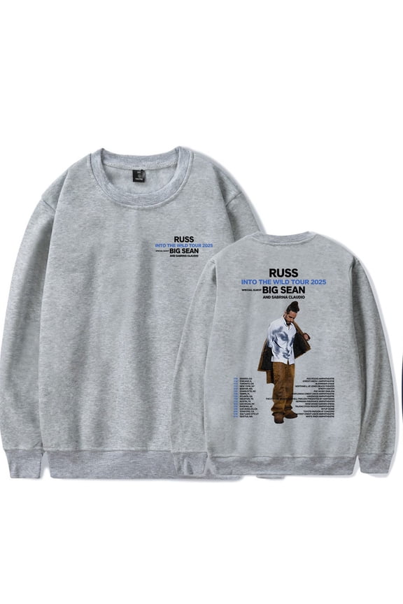 Russ Into The Wild Tour 2025 Merch Long Sleeve Crewneck Sweatshirt For Men/Women Unsiex Cosplay Fashion Streetwear