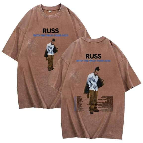 Russ Into The Wild Tour 2025 Merch T-Shirt Cotton Wash Tee Women Men Short Sleeve Crewneck Tee