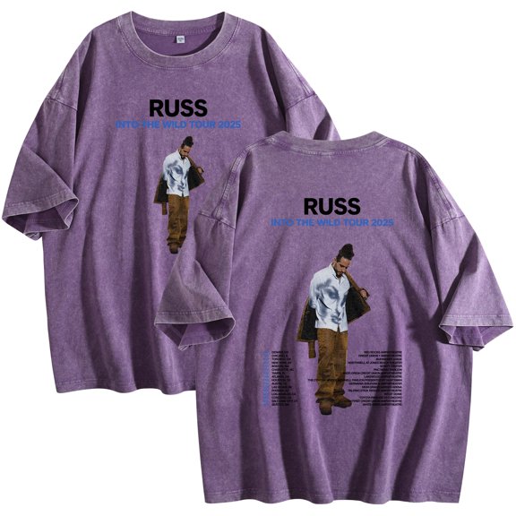Russ Into The Wild Tour 2025 Merch T-Shirt Cotton Wash Tee Women Men Short Sleeve Crewneck Tee