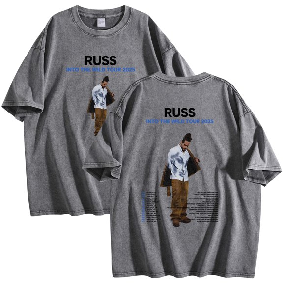 Russ Into The Wild Tour 2025 Merch T-Shirt Cotton Wash Tee Women Men Short Sleeve Crewneck Tee