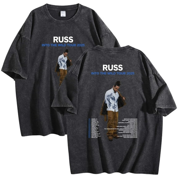 Russ Into The Wild Tour 2025 Merch T-Shirt Cotton Wash Tee Women Men Short Sleeve Crewneck Tee