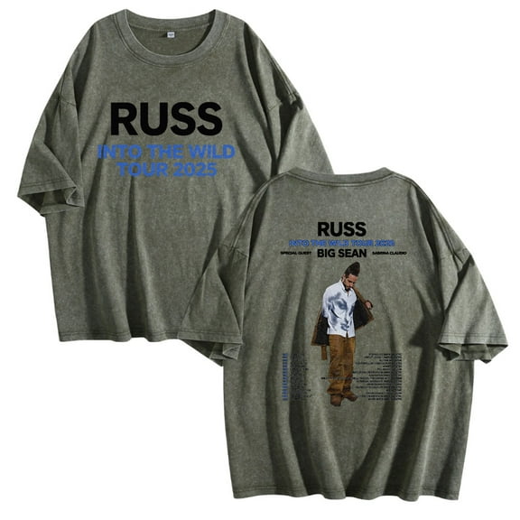 Russ Into The Wild Tour 2025 Washed Cotton Tshirt Unisex Short Sleeve Cool Tee Shirt