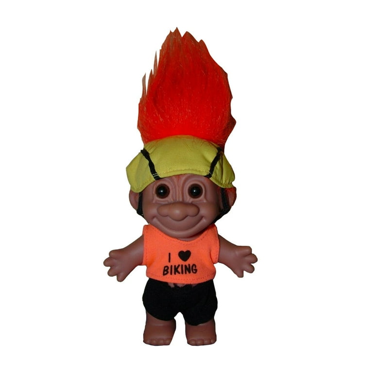 Russ Vintage Trolls Doll I LOVE BIKING CYCLIST TROLL (Orange