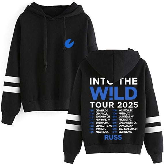 Russ Wild Tour 2025 Merch Pullover Hoodies Pocketless Parallel Bars Sleeve Streetwear
