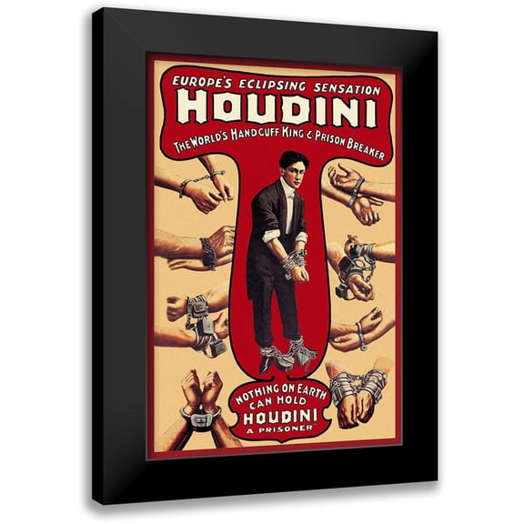 Russel and Morgan 11x14 Black Modern Framed Museum Art Print Titled - Magicians: Houdini: The Worlds Handcuff King and Prison Breaker