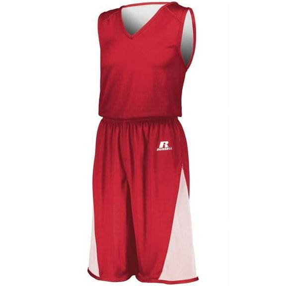 Russell 5R6DLM.TRW.L Adult Undivided Single Ply Reversible Shorts, True Red & White - Large