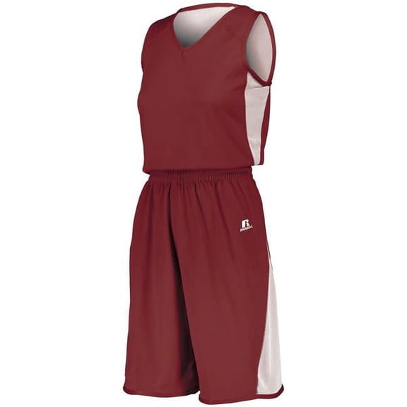 Russell 5R6DLX.CWH.S Ladies Undivided Single Ply Reversible Shorts, Cardinal & White - Small