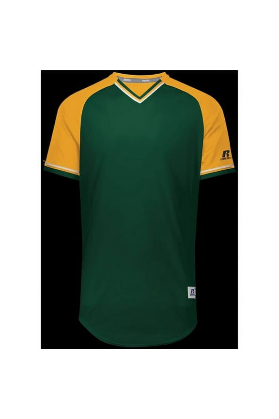 Russell Adult Classic V-Neck Jersey - Dark Green, Gold & White - Medium