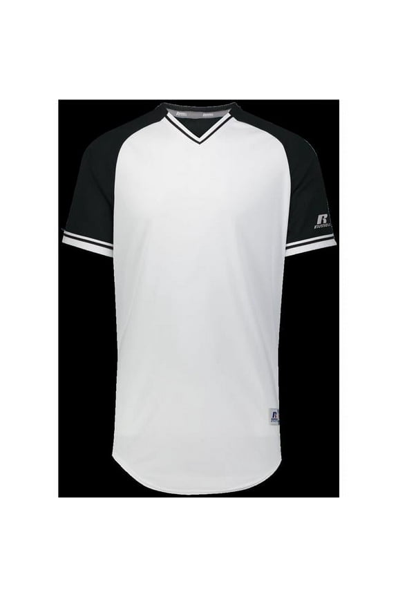 Russell Adult Classic V-Neck Jersey, White & Black - Medium