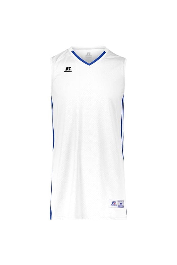 Russell Adult Legacy Basketball Jersey, White & Royal - 2XL