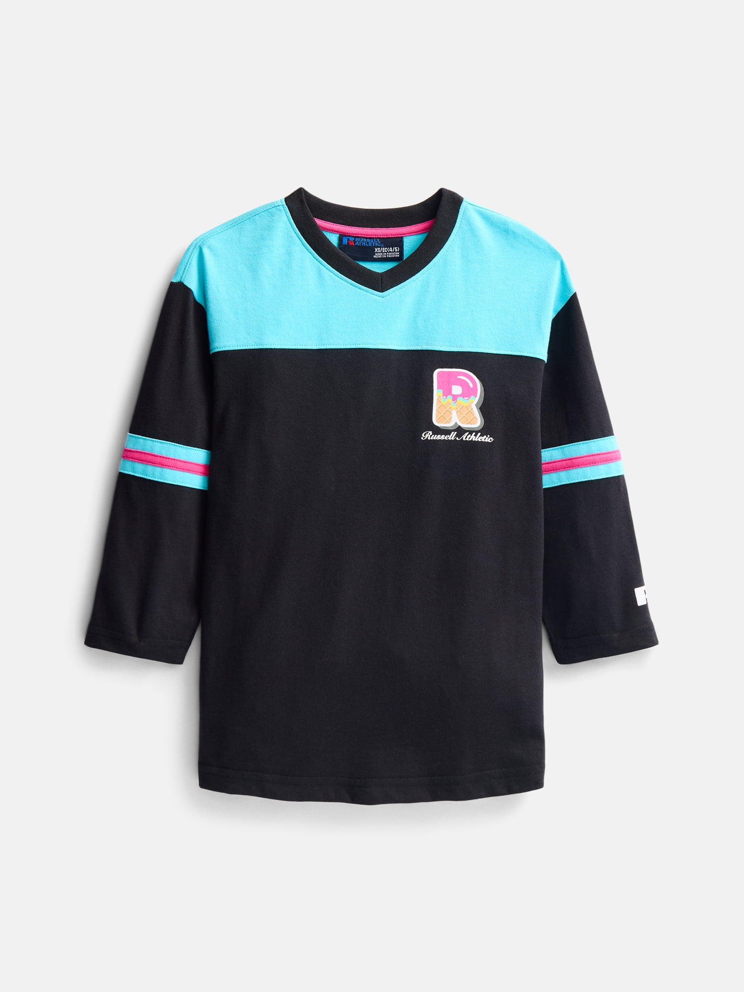 Russell Athletic Boy's Graphic V Neck Football Tee with Long Sleeves, Sizes 4-18