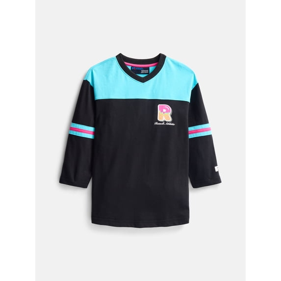 Russell Athletic Boy's Graphic V Neck Football Tee with Long Sleeves, Sizes 4-18