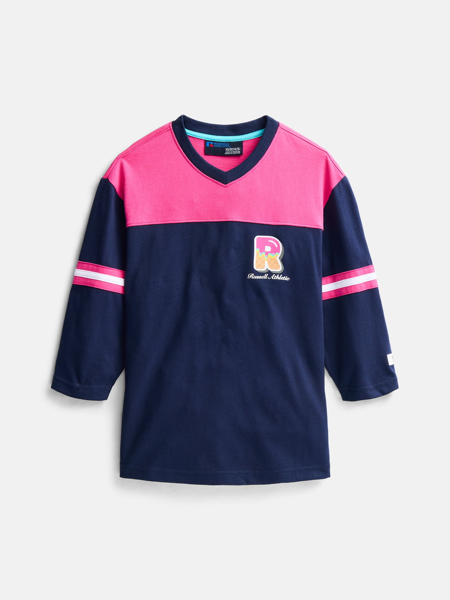 Russell Athletic Boy's Graphic V Neck Football Tee with Long Sleeves, Sizes 4-18