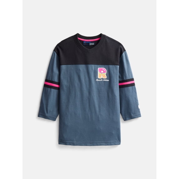 Russell Athletic Boy's Graphic V Neck Football Tee with Long Sleeves, Sizes 4-18