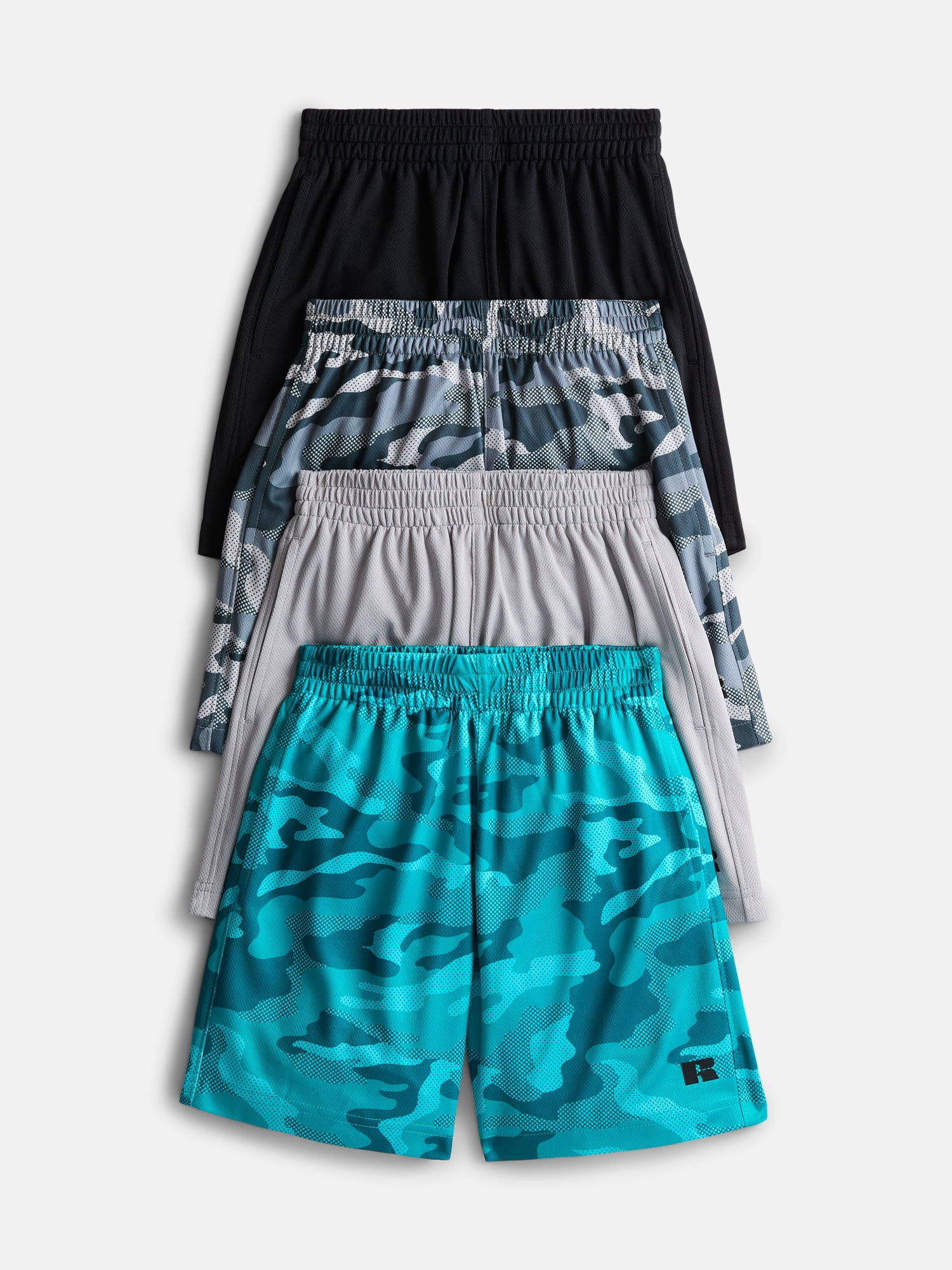 Russell Athletic Boys Performance Mesh Shorts, 4-Pack, Sizes 4-18 & Husky