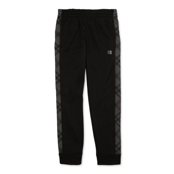 Russell Athletic Boys Fleece Jogger Pants with Plaid Insert, Sizes 8-16