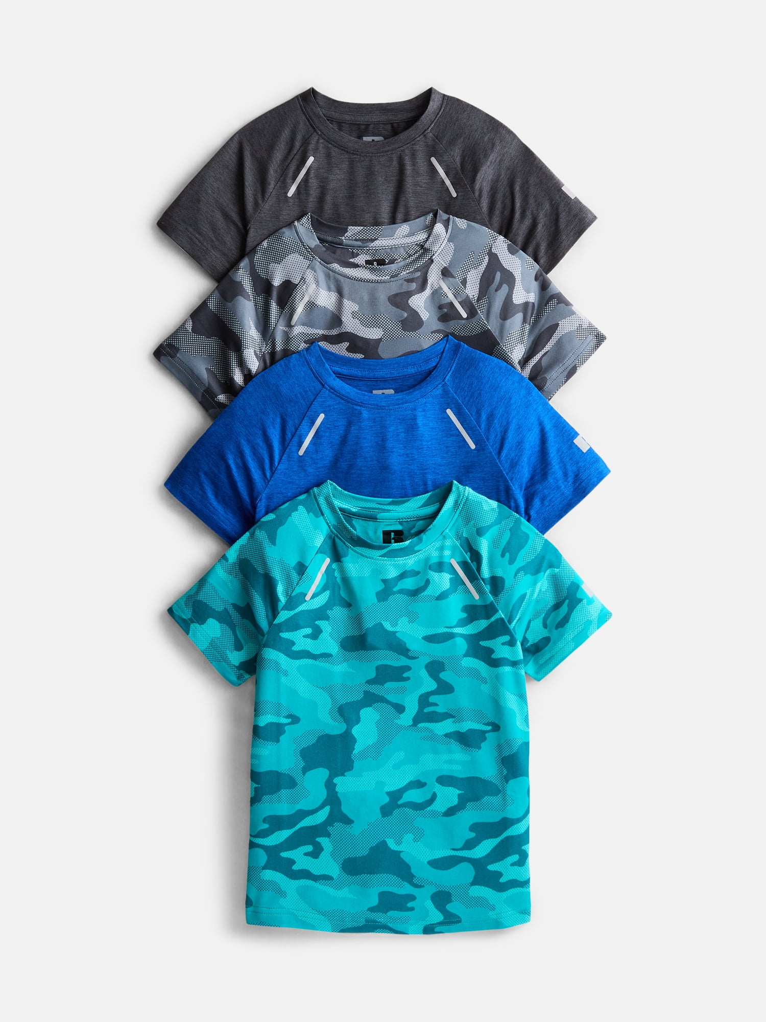 Russell Athletic Boys Runner Tech Tees with Short Sleeves, 4-Pack, Sizes 4-18 & Husky