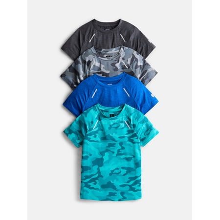 Russell Athletic Boys Runner Tech Tees with Short Sleeves, 4-Pack, Sizes 4-18 & Husky