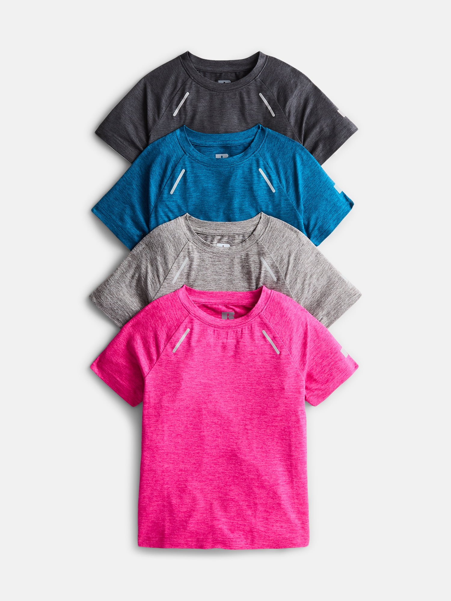 Russell Athletic Boys Runner Tech Tees with Short Sleeves, 4-Pack, Sizes 4-18 & Husky