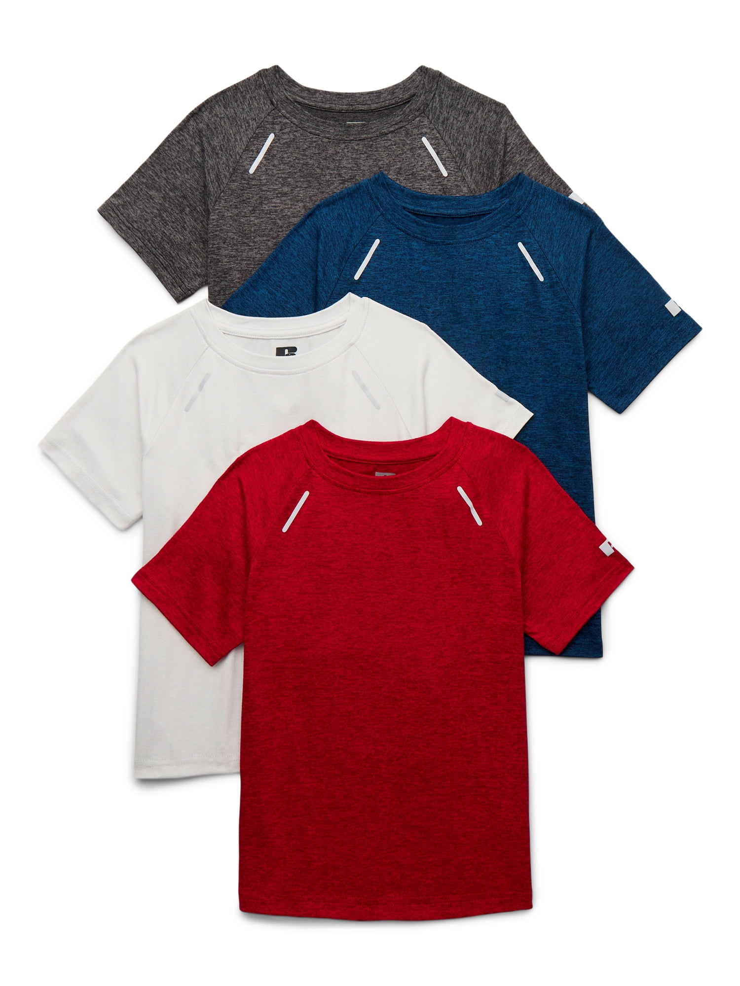 Russell Athletic Boys Runner Tech Short Sleeve T-Shirt, 4-Pack, Sizes 4-18 & Husky