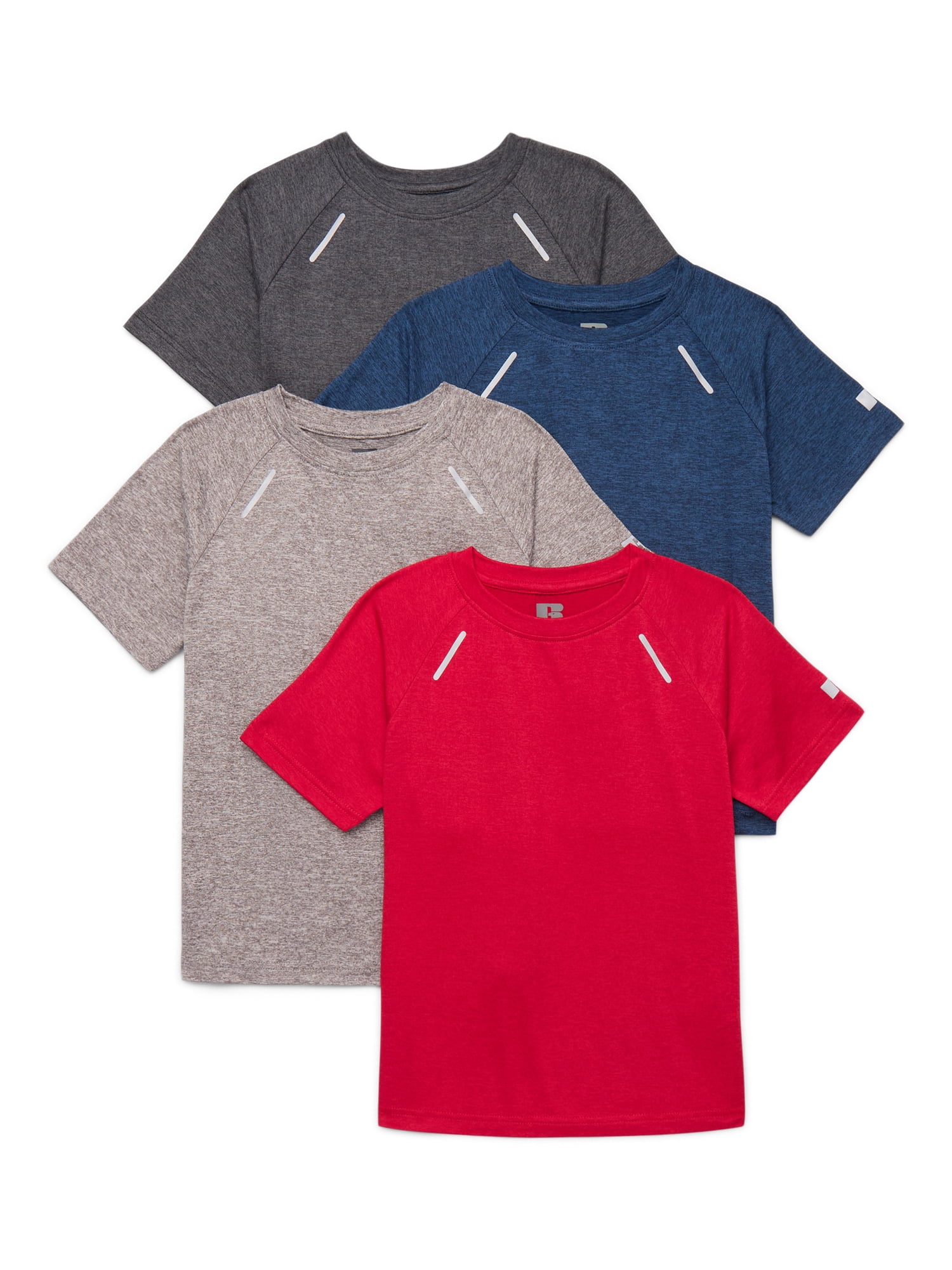 Russell Athletic Boys Runner Tech Tee with Short Sleeves, 4-Pack, Sizes 4-18