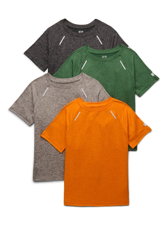 Russell Athletic Boys Runner Tech Short Sleeve T-Shirt, 4-Pack, Sizes 4-18 & Husky