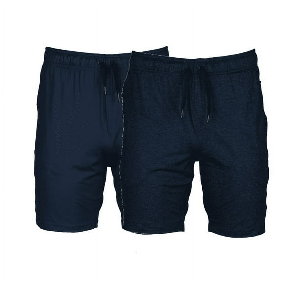 Russell Athletic Men's 2Pk Outstanding Stretch Short 8" (Navy/Navy Heather, Large)