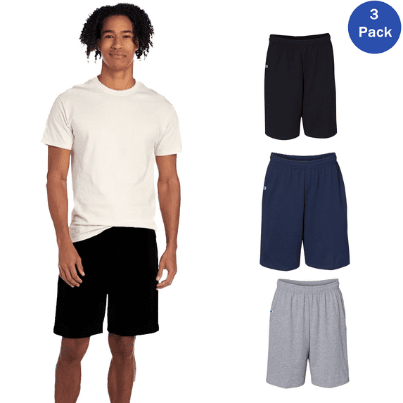 Russell Athletic Men's Jersey Shorts with Pockets, 100% Cotton Classic Gym Multicolor Workout Shorts, 3 Pack, M