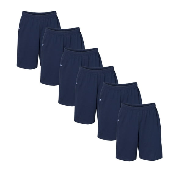 Russell Athletic Men's Jersey Shorts with Pockets, Cotton Classic, Navy, 6-Pack, Sizes S-3XL