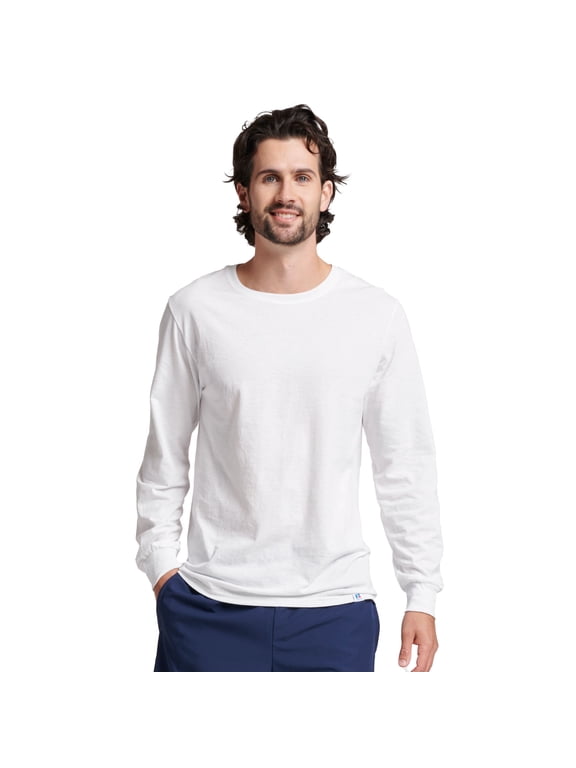 Men's Dri-Power Cotton Performance Long Sleeve T-Shirt with Moisture Wicking, Sizes S-4XL