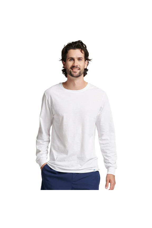 Men's Dri-Power Cotton Performance Long Sleeve T-Shirt with Moisture Wicking, Sizes S-4XL
