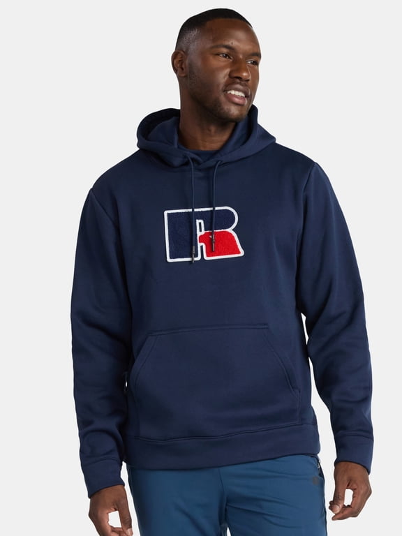 Men's Pullover Hoodie with Flocked Logo Patch, Sizes S-2XL