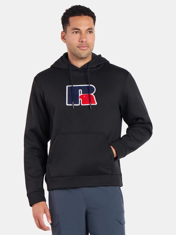 Men's Pullover Hoodie with Flocked Logo Patch, Sizes S-2XL