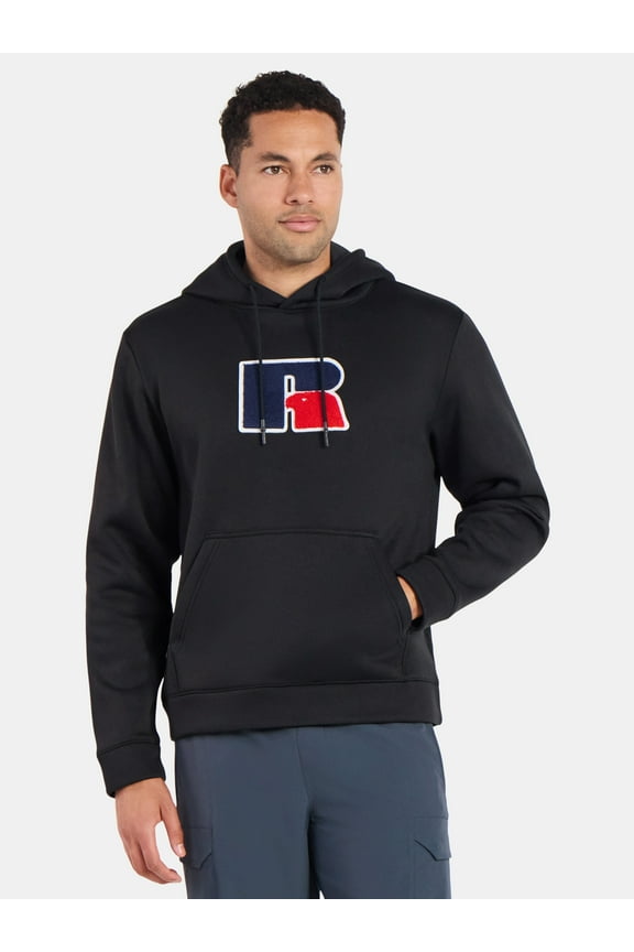 Men's Pullover Hoodie with Flocked Logo Patch, Sizes S-2XL