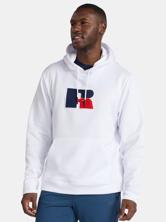 Men's Pullover Hoodie with Flocked Logo Patch, Sizes S-2XL