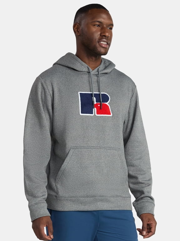 Men's Pullover Hoodie with Flocked Logo Patch, Sizes S-2XL