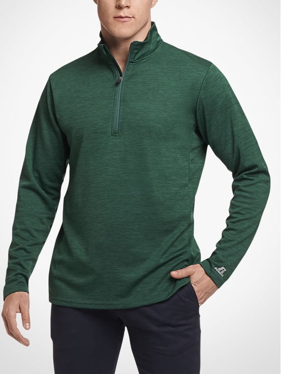 Striated Quarter-Zip Pullover, Dark Green - Small